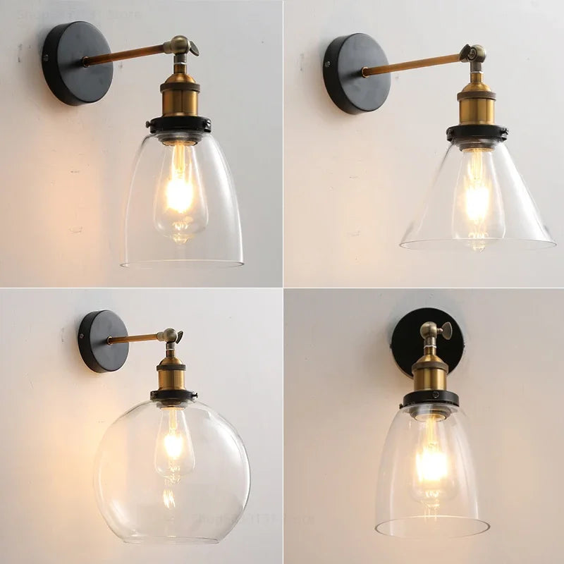 Afralia™ Vintage Metal Glass LED Wall Lamps Retro Industrial Living Room Bedroom Light Fixtures