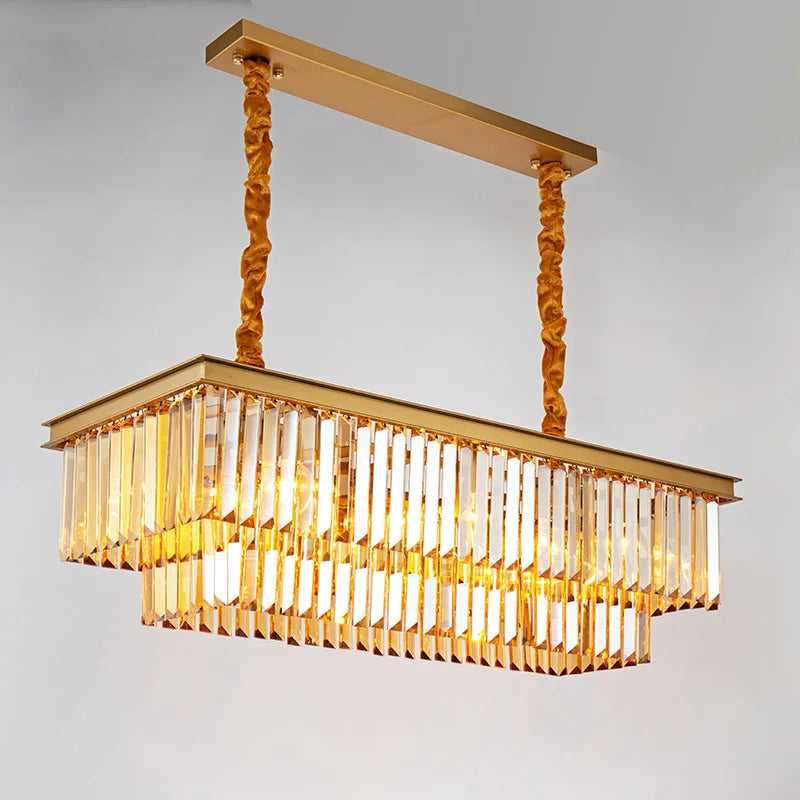 Afralia™ Crystal Chandelier: Luxury Gold 2 Tier LED Ceiling Light for Dining Room