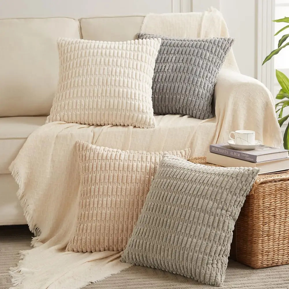 Afralia™ Tripe Stripe Corduroy Cushion Cover 18x18 Inch - Boho Throw Pillow for Sofa