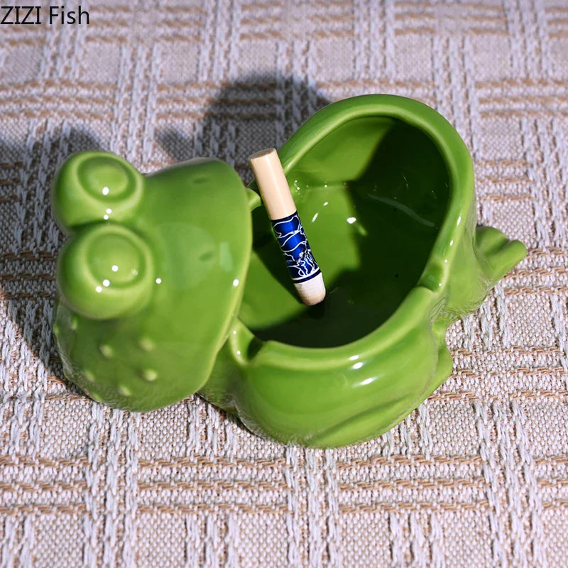 Afralia™ Frog Ceramic Ashtray with Lid - Windproof Smoking Accessory