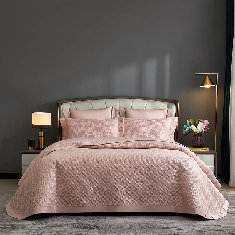 Afralia™ Luxury Egyptian Cotton Quilted Bedspread Set with 2 Pillowcases