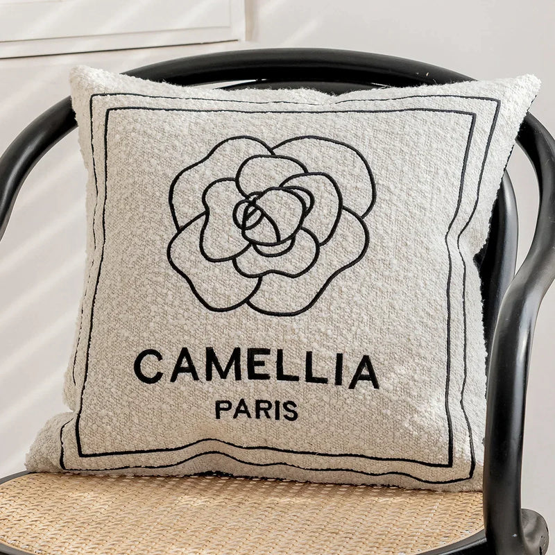 Afralia™ Camellia Jacquard Embroidery Pillow Cover Luxury Decorative Nordic Living Room