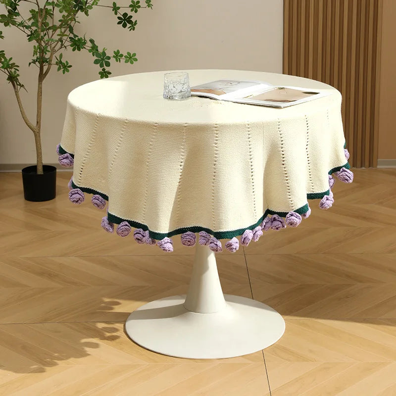 Afralia™ Romantic Rose Bouquet Handmade Soft Circular Flower Blanket