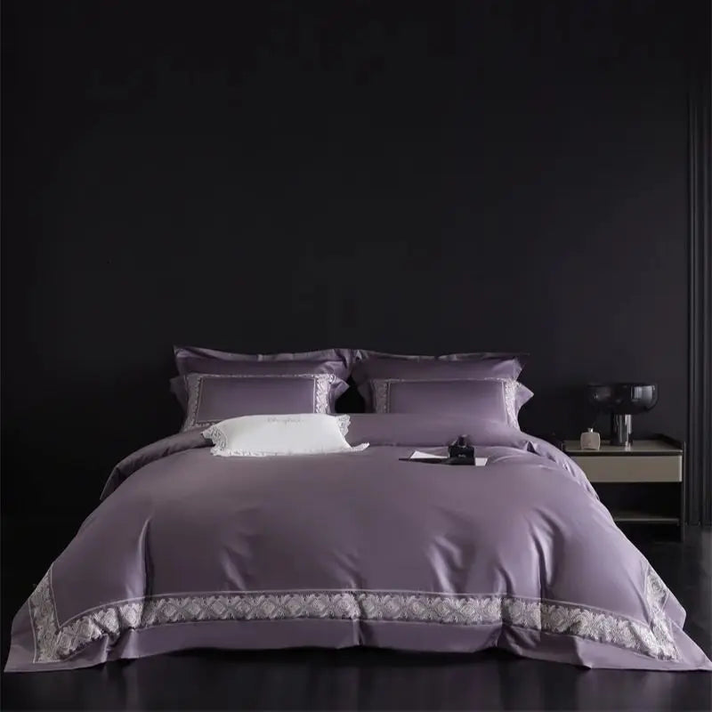 Afralia™ 1200TC Egyptian Cotton Lace Embroidery Bedding Set: 1 Duvet, 1 Sheet, 2 Pillowcases