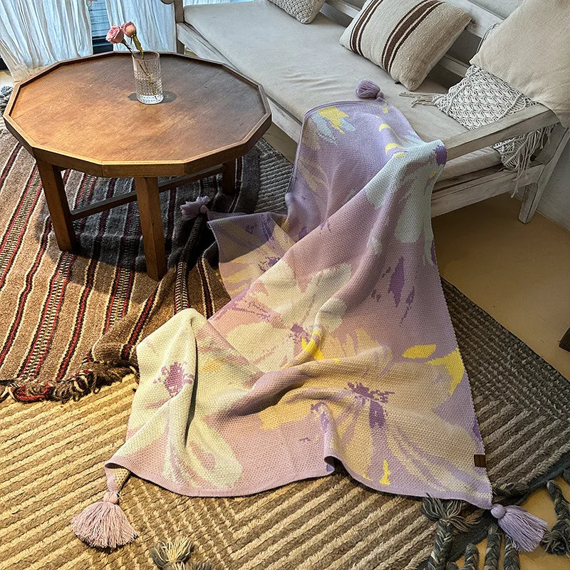 Afralia™ Cozy Knit Blanket: Purple Multifunctional Sofa Cover for Living Room, Office, and Nap Time