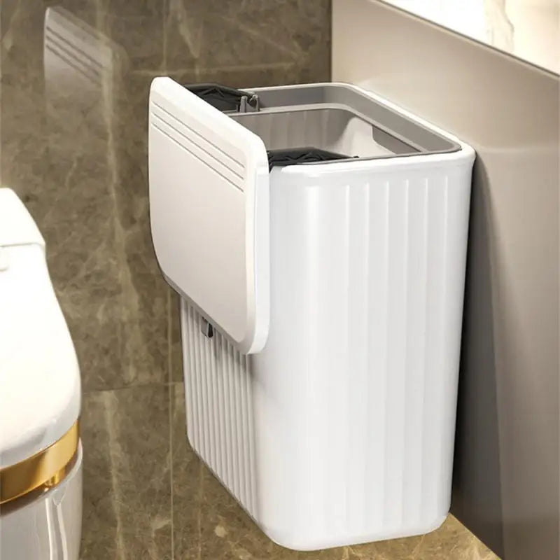 Afralia™ Wall-Mounted Trash Can with Lid, Large Capacity Recycling Garbage Bin for Bathroom & Kitchen