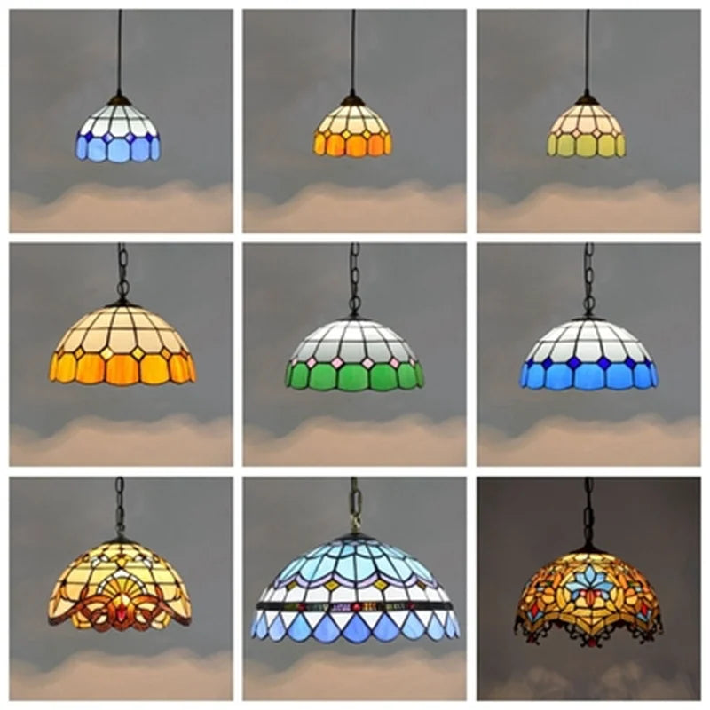 Afralia™ Vintage Tiffany Stained Glass Pendant Lights Hanging Lamp for Kitchen Home Decor