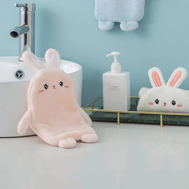 Afralia™ Cartoon Rabbit Hand Towel: Kids Coral Velvet Quick Dry Microfiber Towel