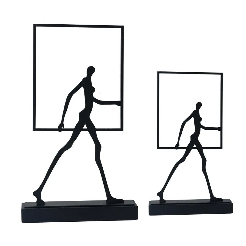Afralia™ Wrought Iron Walking People Square Frame Handicraft Home Decor