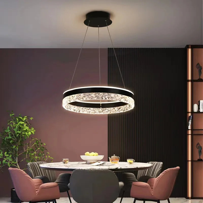 Afralia™ Crystal Ring LED Pendant Light - Modern Home Lighting for Bedroom and Restaurant