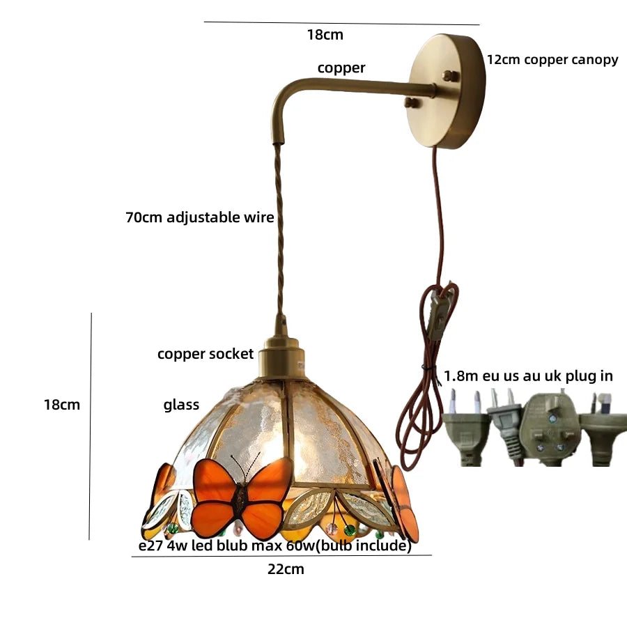 Afralia™ Butterfly Glass Wall Light Fixture LED Wire Adjustable Lamp