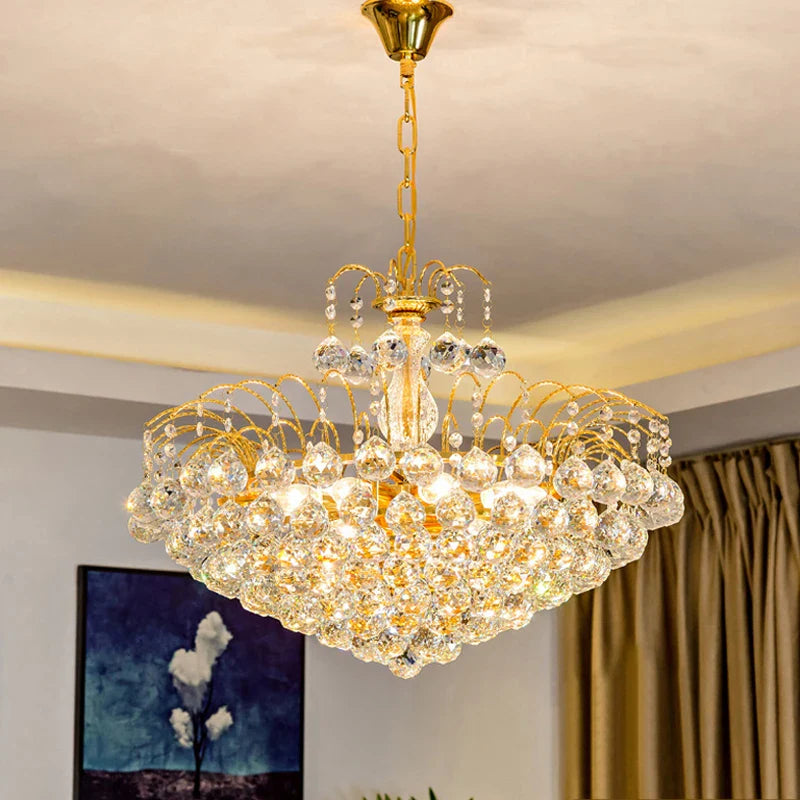 Afralia™ Golden Crystal Ceiling Chandelier - Nordic Bedroom Living Room Pendant Lamp