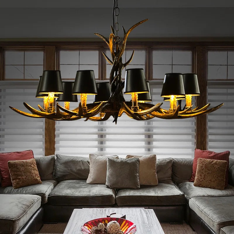 Afralia™ Antler Chandelier: Retro Resin Pendant Lamp for Living Room, Modern Rustic Lighting