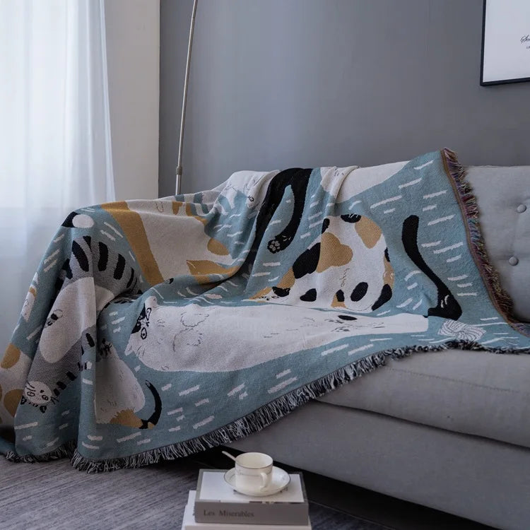 Afralia™ Cartoon Cat Throw Blanket - Double Sided Sofa Towel & Bedspread