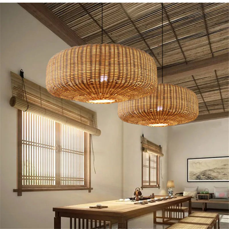 Afralia™ Rattan Woven Pendant Light for Retro Farmhouse Charm in Living Room and Kitchen