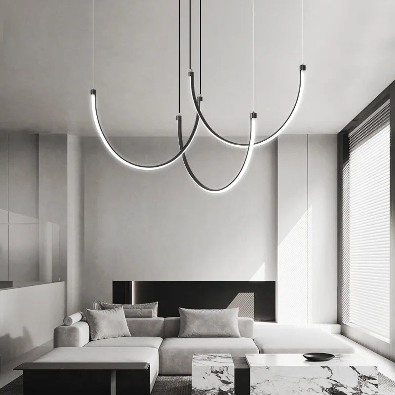 Afralia™ Copper Chandelier: Nordic Minimalist Lines Pendant Light for Living Room Decor