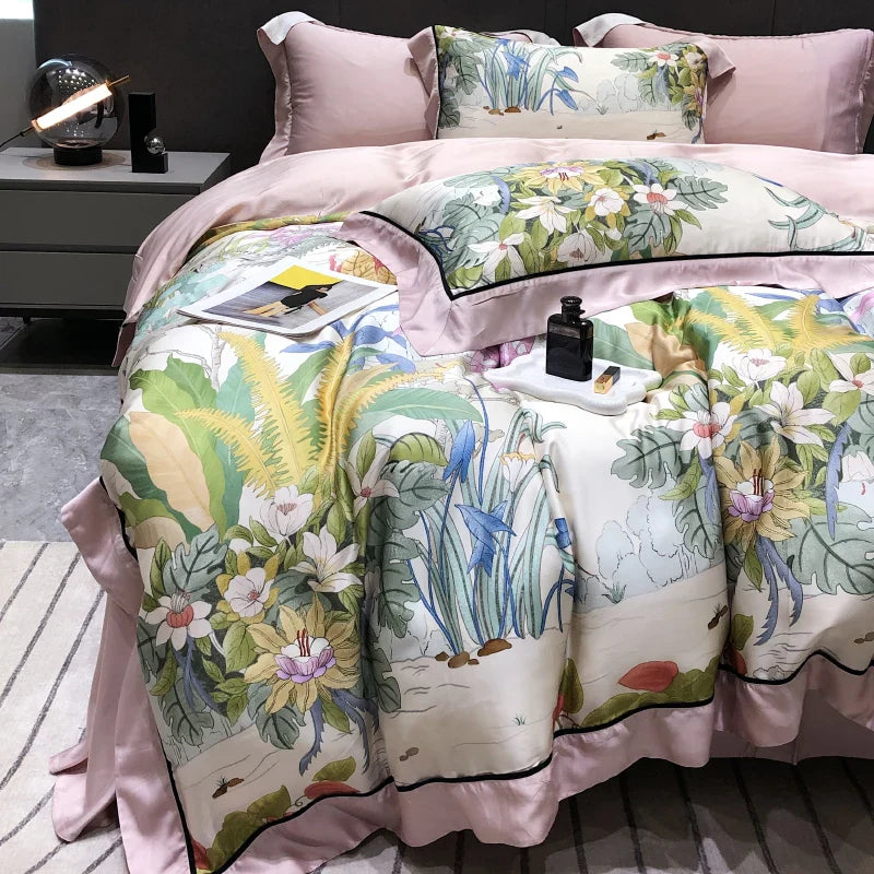 Afralia™ Eucalyptus Lyocell Flowers Duvet Set with Sheet & Pillowcases