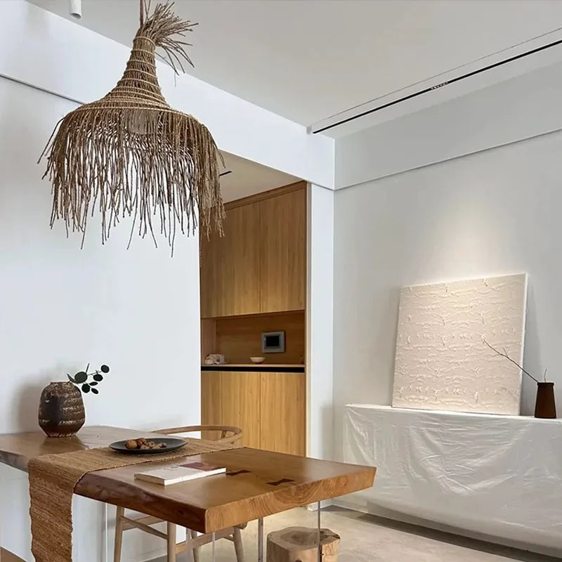 Afralia™ Wabi Sabi Rattan Straw Hat Chandelier Pendant Light