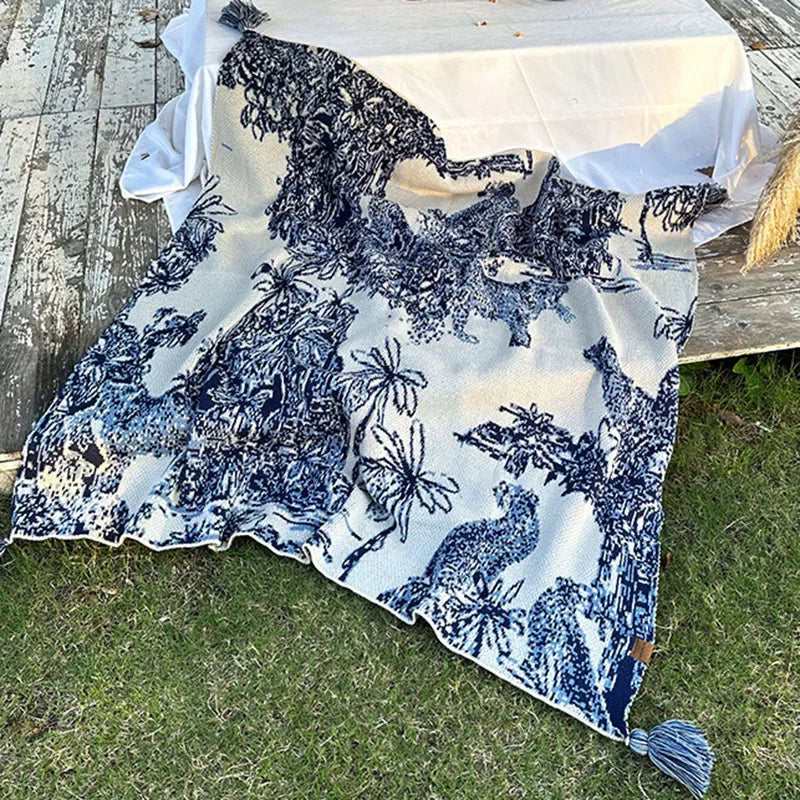 Afralia™ Cozy Chinese Ink Knit Blanket for All Seasons - Soft Sofa and Bed Cover