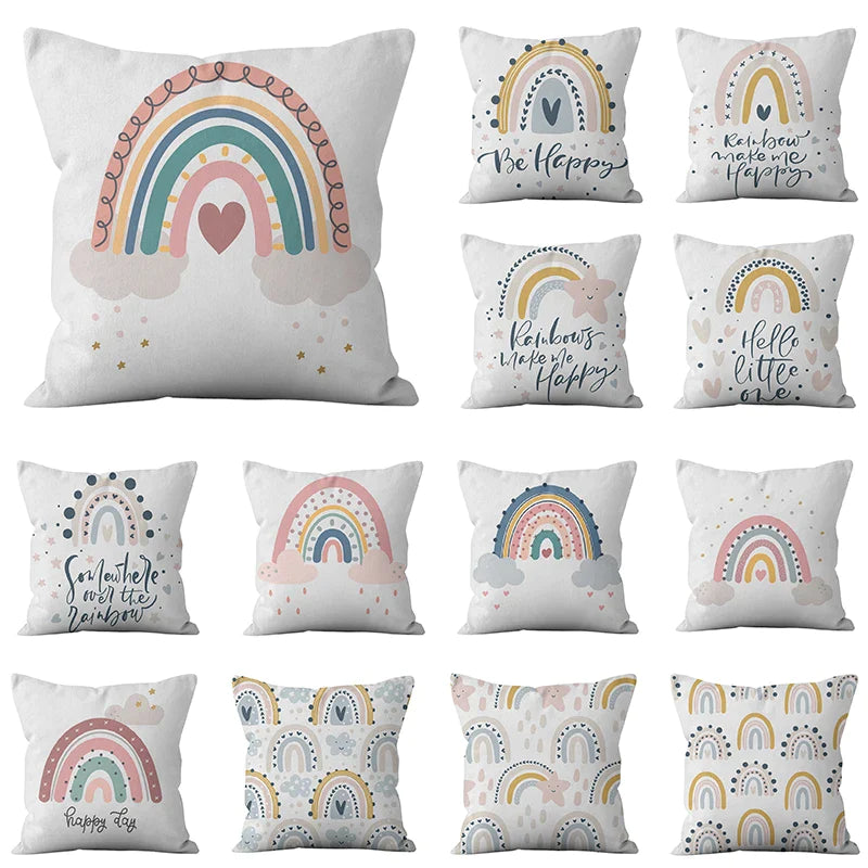 Afralia™ Geometric Rainbow Print Cartoon Pillowcase 45x45cm Polyester Cushion Cover