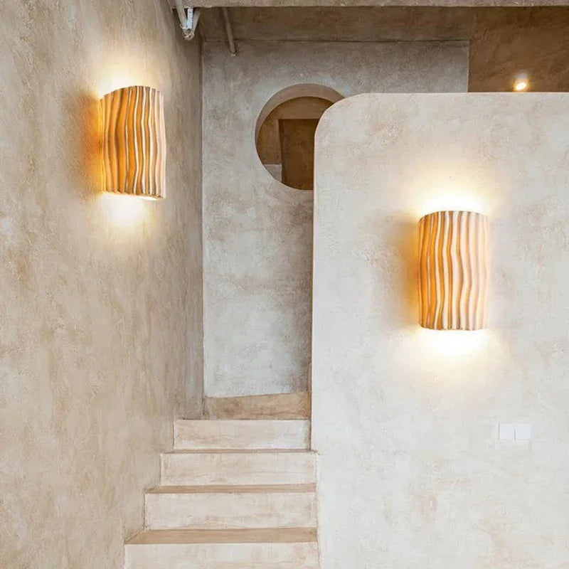 Afralia™ Nordic Wave Resin Wall Lamp Double Head LED Sconces for Home Decoration