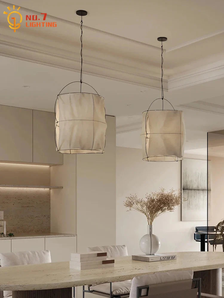 Afralia™ Wabi-sabi Zen Art Pendant Light LED E27 Fabric Decorative Hanging Lamp
