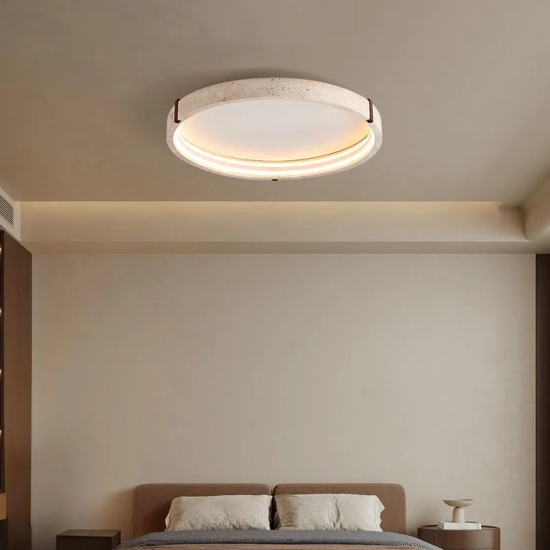 Afralia™ Wabi Sabi LED Ceiling Lamp Yellow Travertine Stone Hanging Lights