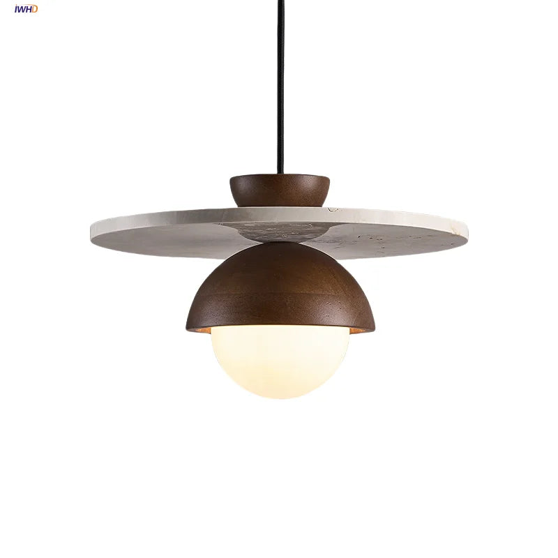Afralia™ White Glass Ball LED Pendant Light - Modern Nordic Wood Home Decor EntityState -Yellow Travertine.