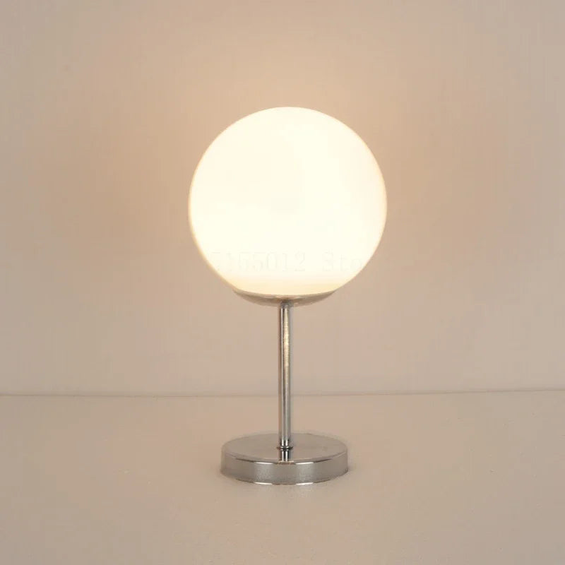 Afralia™ White Glass Ball LED Table Lamp for Living Room, Bedroom, Offices & Learn Reading