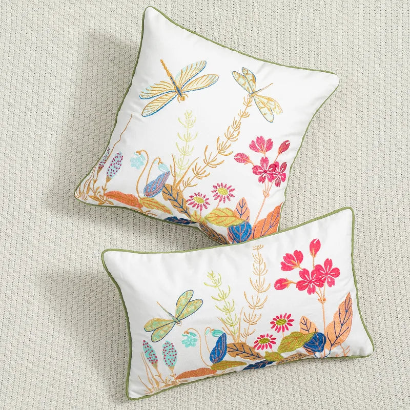 Afralia™ Botanical Floral Embroidered Cushion Cover - Country Style Decorative Pillowcase