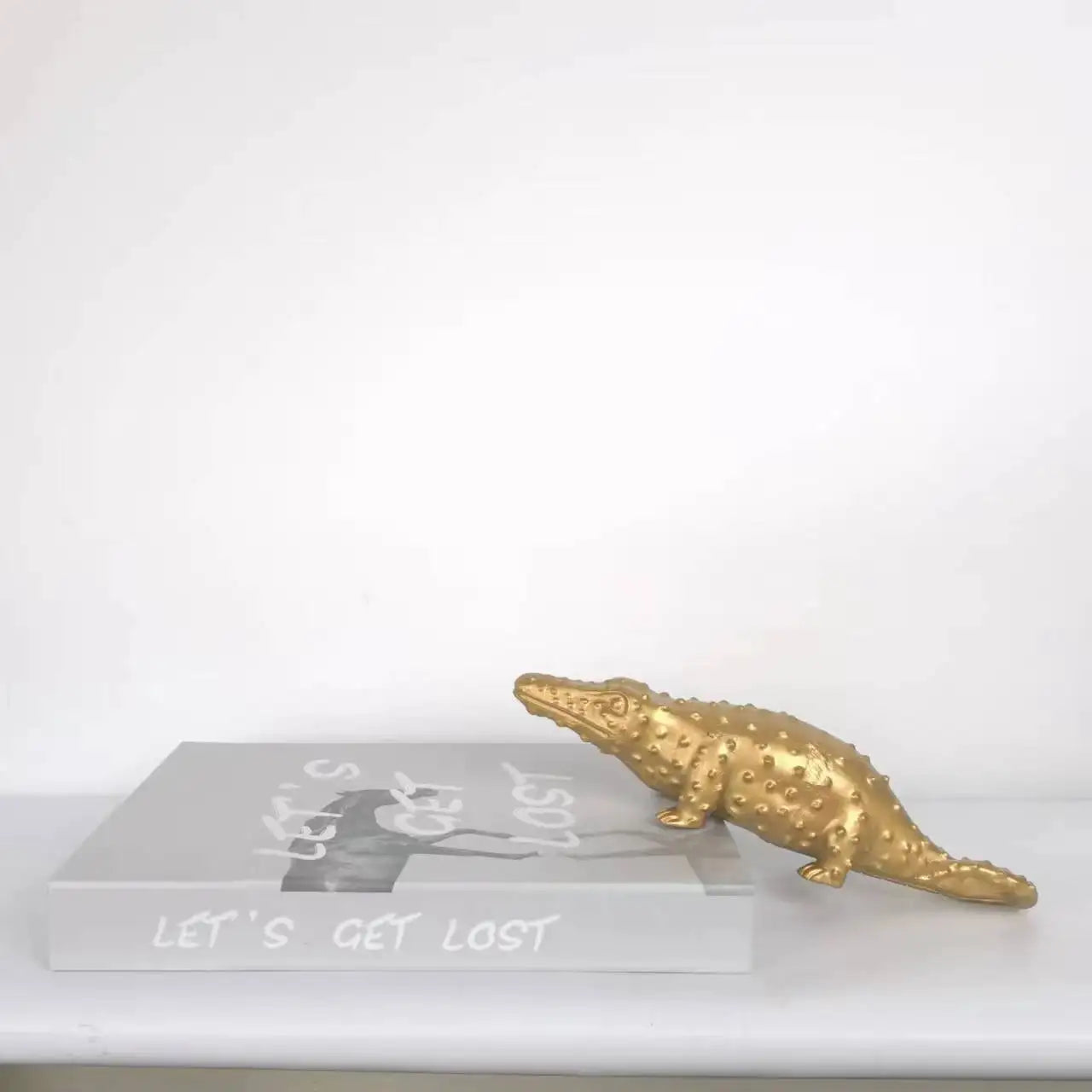 Afralia™ Golden Crocodile Sculpture Home Decor Figurines