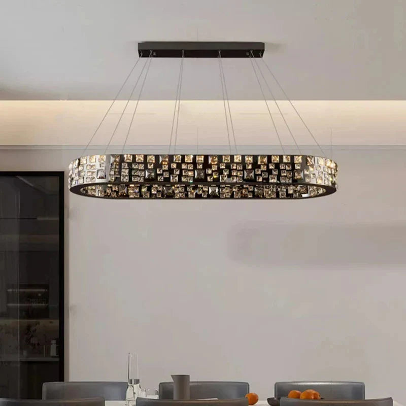 Afralia™ Black Crystal Chandelier for Dining & Living Room Decor - Ceiling Pendant Light