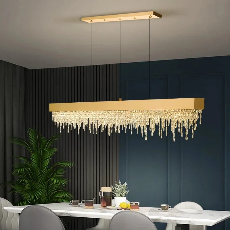 Afralia™ Modern Crystal Chandelier LED Dining Room Hanging Light Fixture in Gold/Black