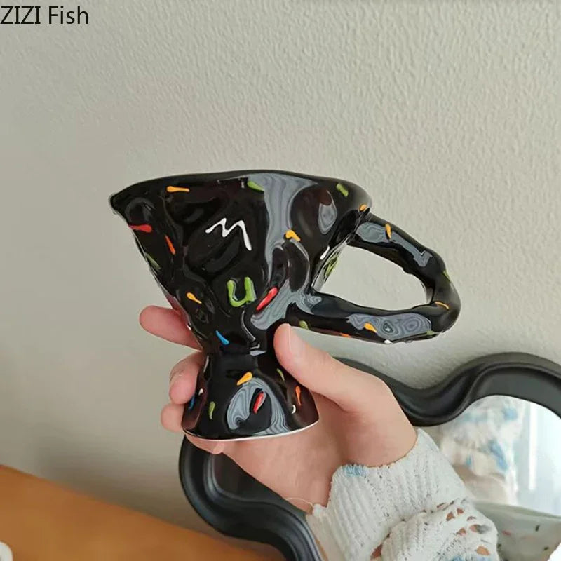 Afralia™ Colorful Icing Suger Decorative Ceramic Mug for Dining Table and Coffee