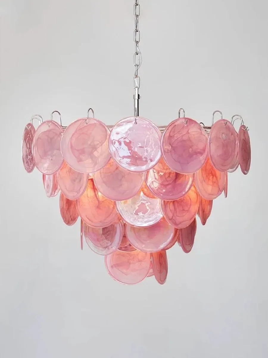 Afralia™ Pink Glass Italian Style Ceiling Chandelier for Living Room, Dining Room, Girls Room
