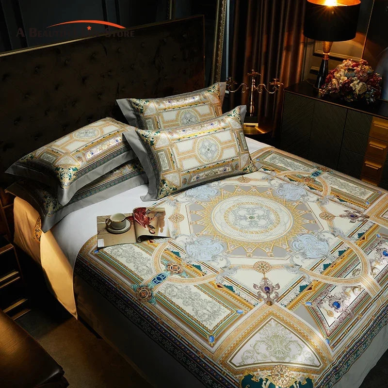 Afralia™ Luxury Vintage Bedding Set, 1000TC Egyptian Cotton, Silky Satin, Bohemia Duvet Cover