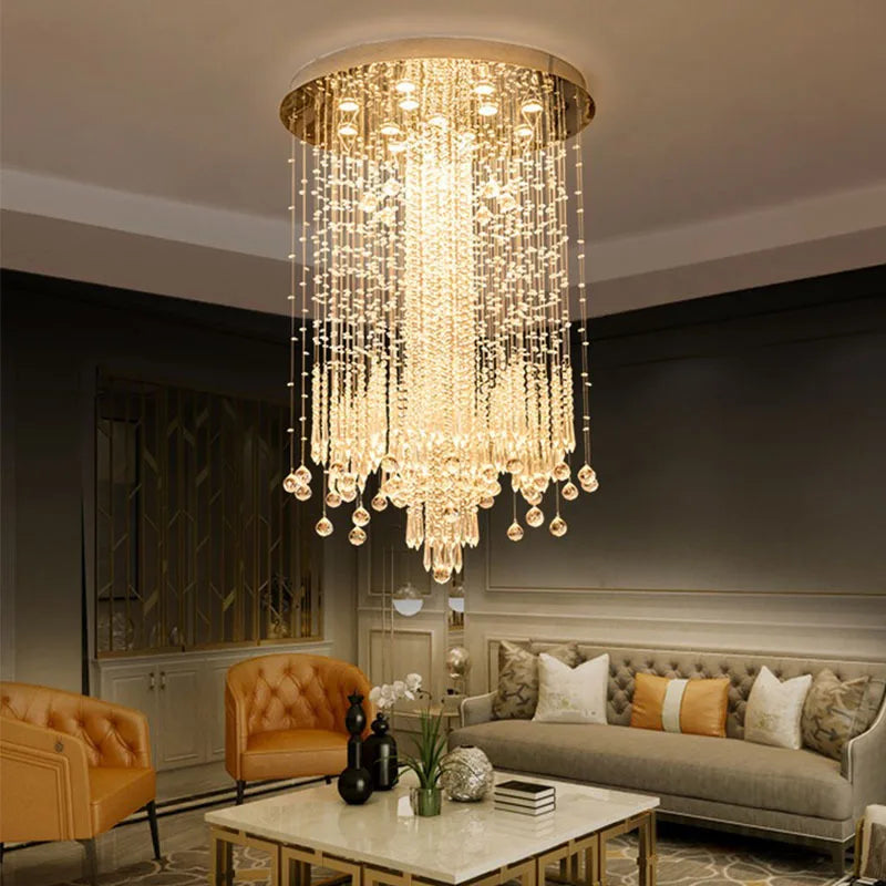 Afralia™ Modern Personality Crystal Chandelier for Living Room, Stairwell - Long, Simple Fashion