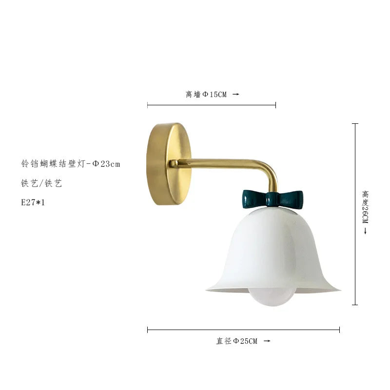 Afralia™ Bowknot Bell Wall Lamp E27 LED Glass Bedroom Kitchen Island Kids/Princess Room