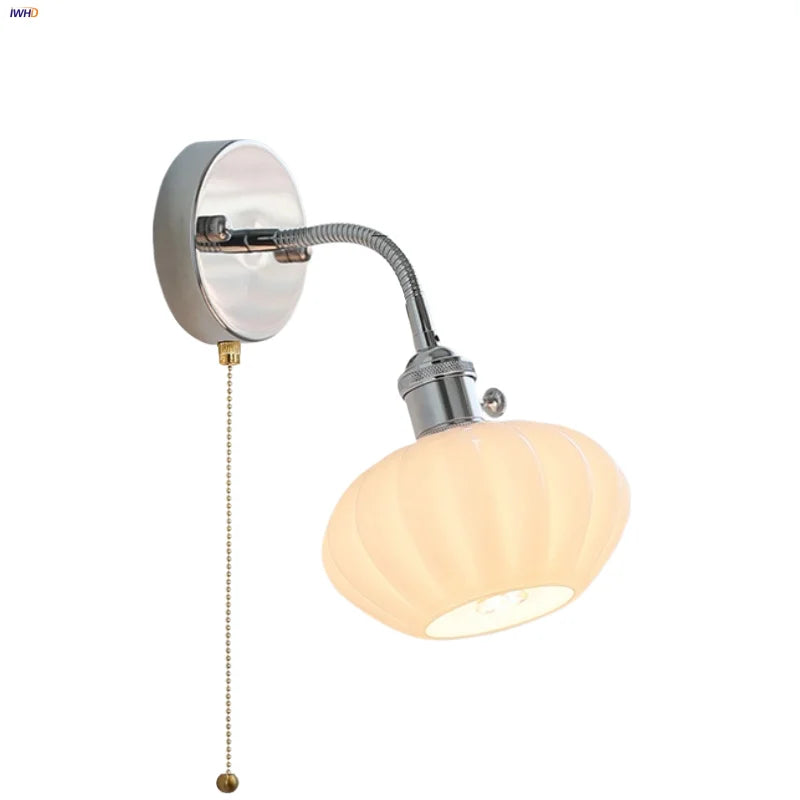 Afralia™ Adjustable Arm LED Wall Light Fixture with Pull Chain Switch, White Glass