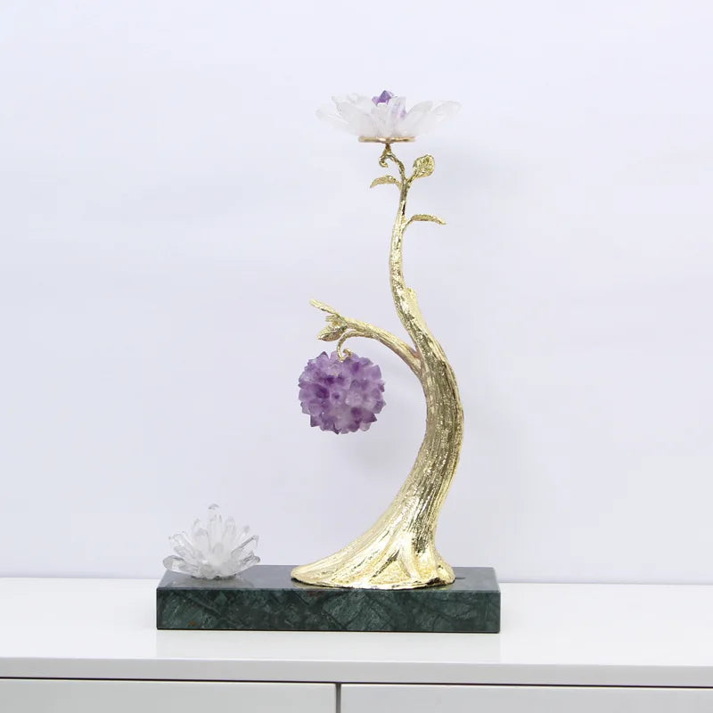 Afralia™ Metallic Crystal Tree Ornament on Marble Base for Home Decoration