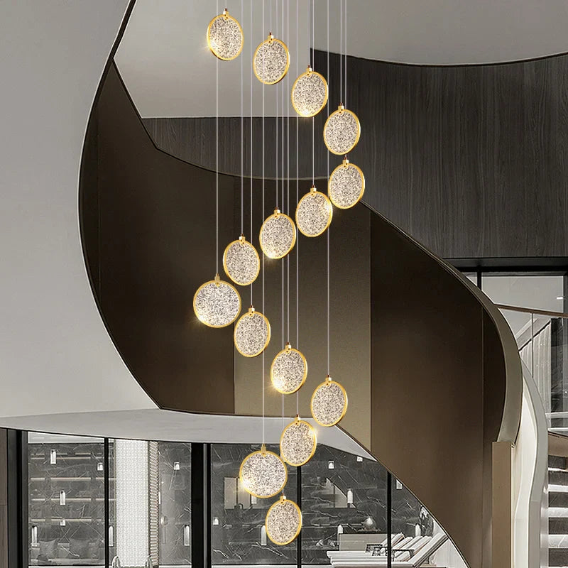 Afralia™ Round Cake Chandelier: Modern Staircase Lamp for High-rise Buildings, Hotels, and Living Spaces.