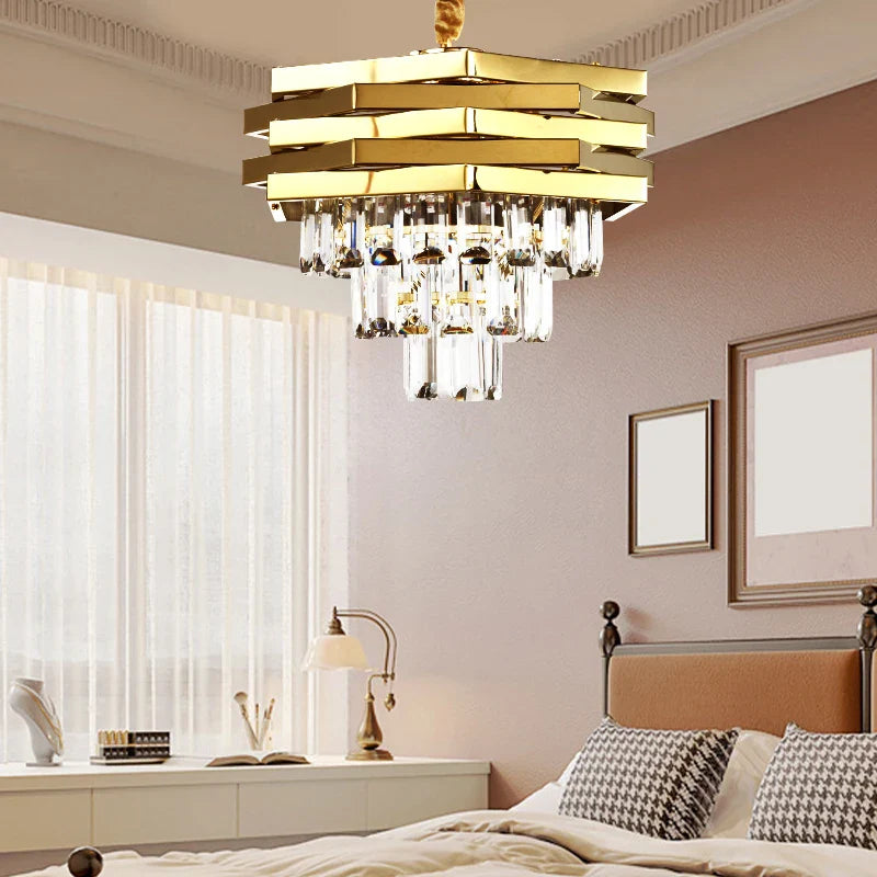 Afralia™ Modern Crystal Ceiling Chandelier 3 Level Pendant Light for Living Room