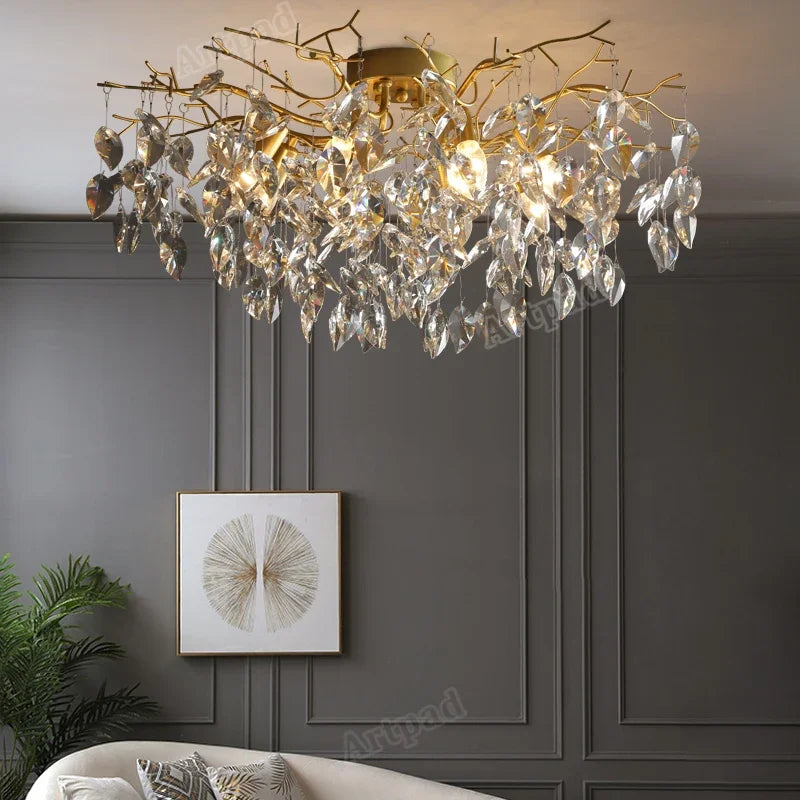 Afralia™ Vintage Crystal Ceiling Lamp LED Chandelier for Living Room & Bedroom