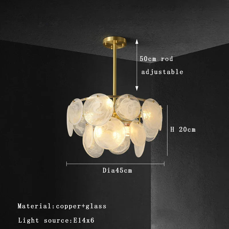 Afralia™ Copper Glass Ceiling Chandelier Dimmable Luxury Round Home Decor Lighting