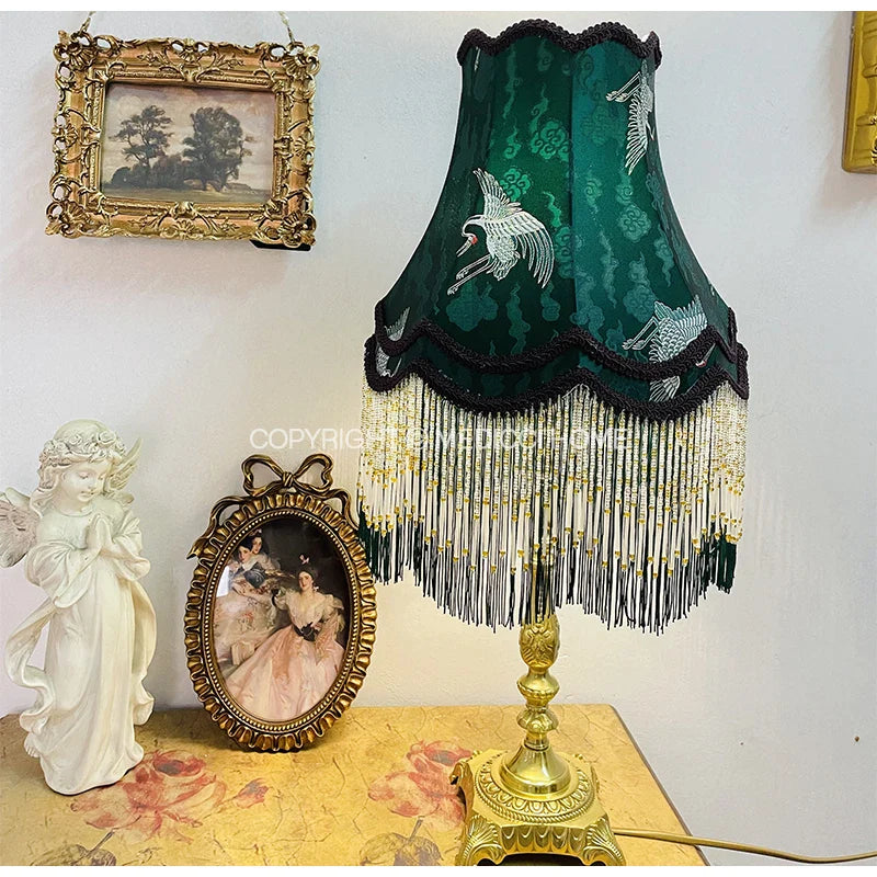 Afralia™ Nostalgia Crane Jacquard Lampshade - Chinese-Western Decor with Tassels