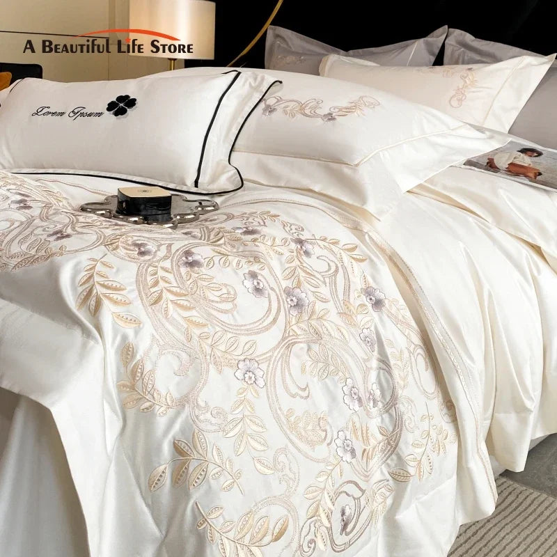 Afralia™ Luxury Embroidery Wedding Cotton Bedding Set