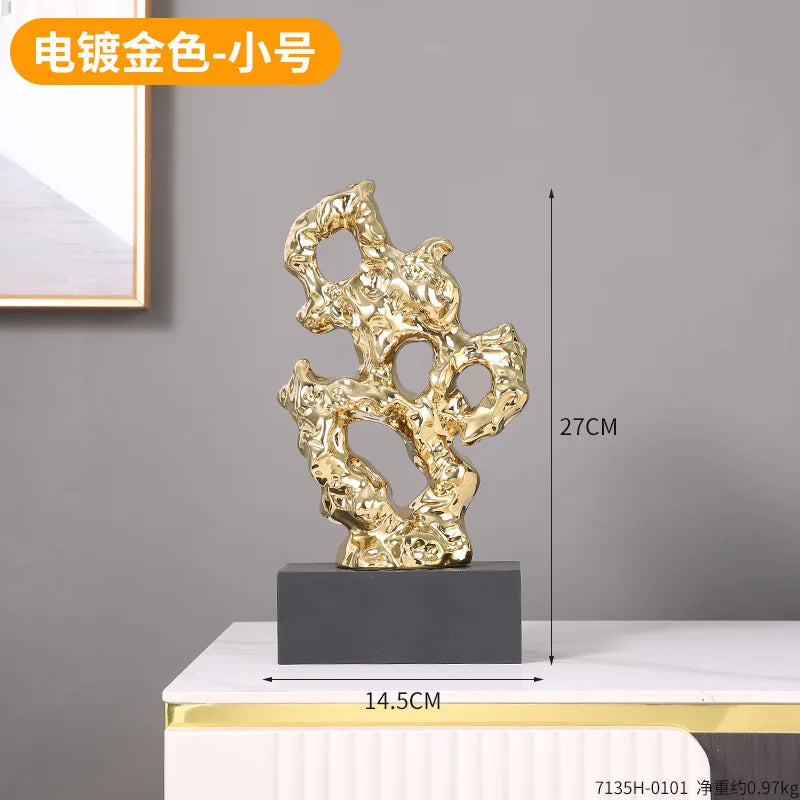 Afralia™ Gold Hollow Stone Statue Coral Sculpture Home Decor Figurines