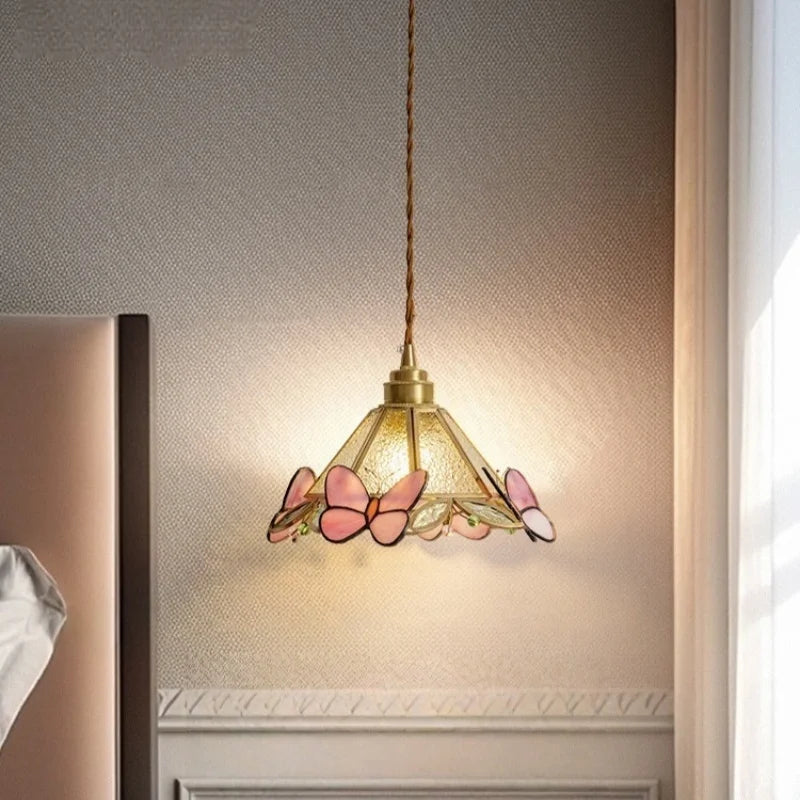 Afralia™ Tiffany Glass LED Pendant Light - Copper Vintage Hanging Lamp