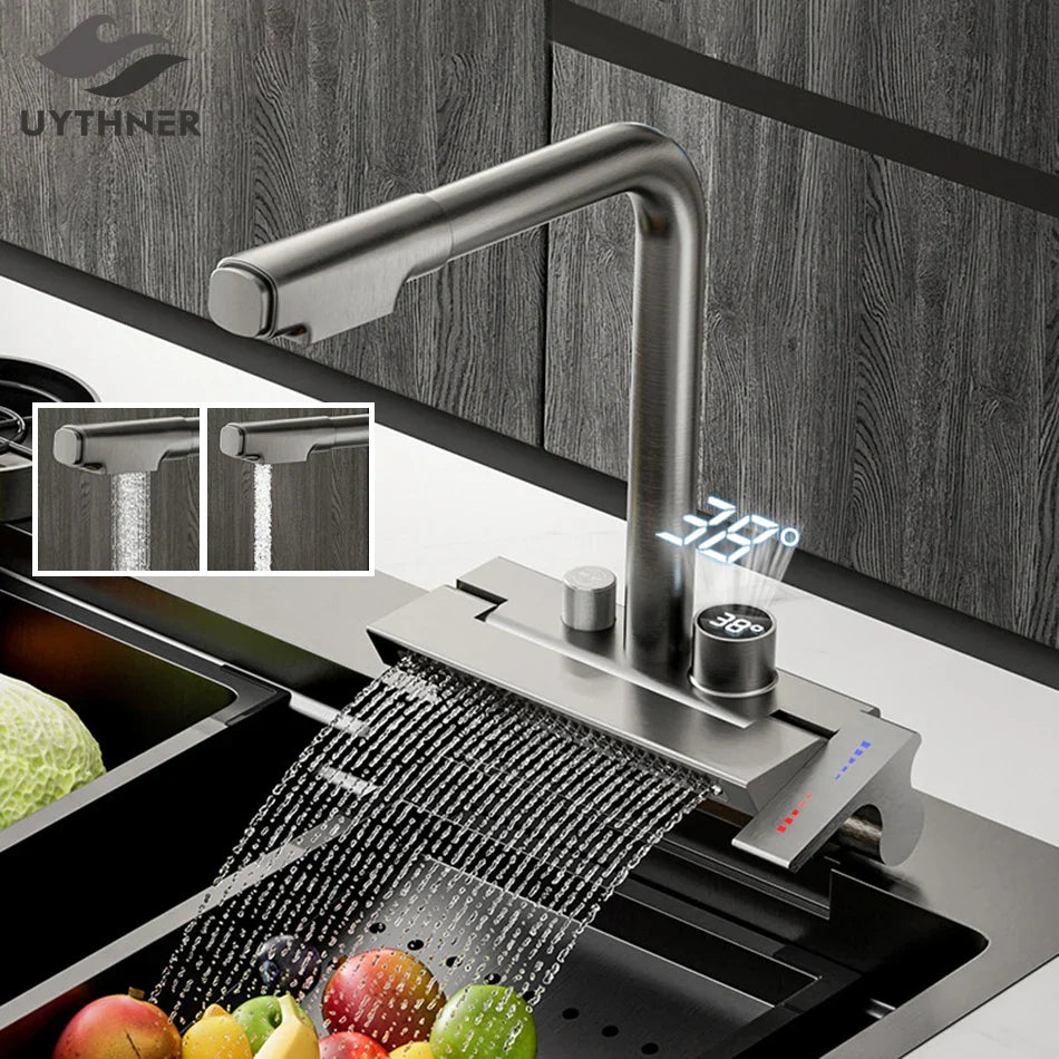 Afralia™ Digital Display Pull Out Kitchen Faucet - Single Hole Temperature Mixer