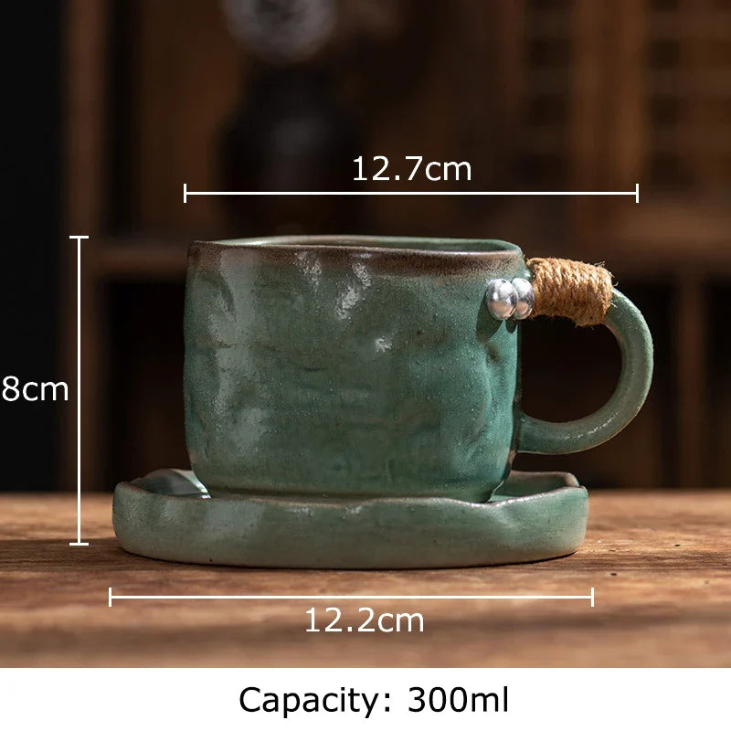 Afralia™ Coarse Pottery Cup & Saucer Set - Classical Mugs for Dining Table or Coffee